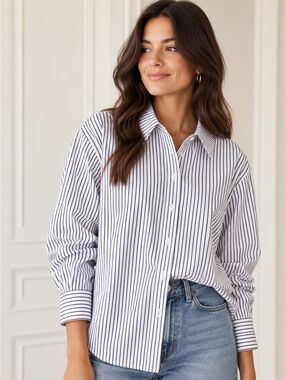 Dazy White Black Pinstripe Oversized Button Down Shirt Blouse Size S